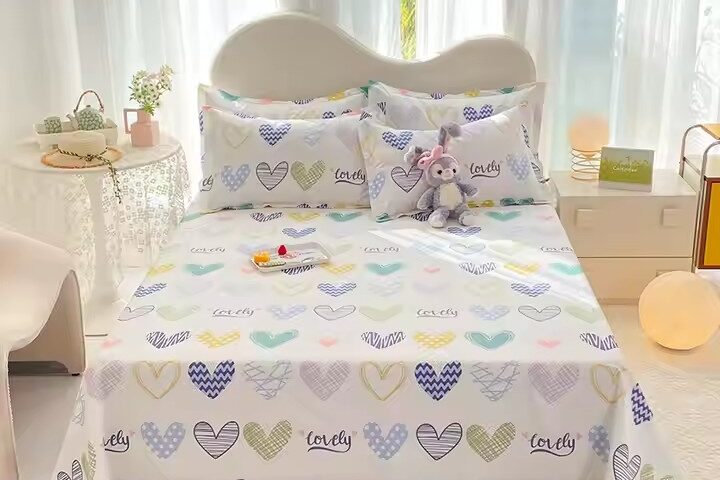 Printed cotton bed sheet – dorm size – breathable & colorful (6) Factory-made large 100% cotton printed bed sheet for dormitory use