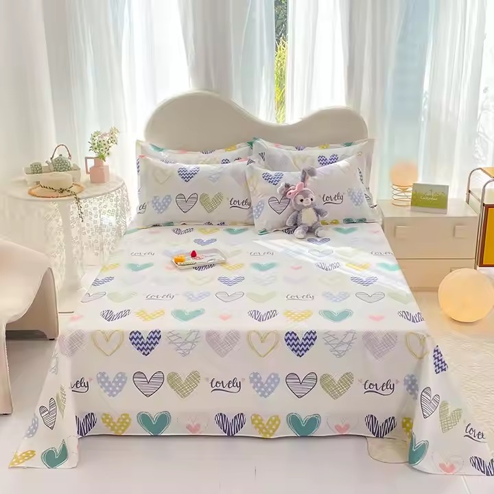 Factory-made large 100% cotton printed bed sheet for dormitory use