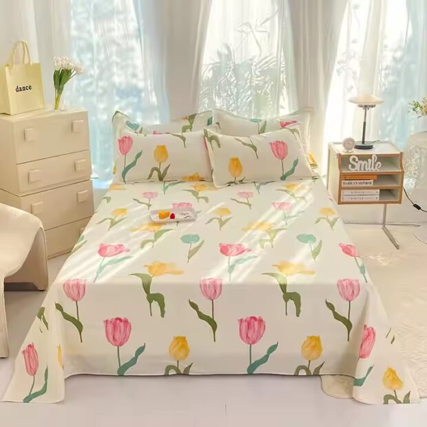 Factory-made large 100% cotton printed bed sheet for dormitory use