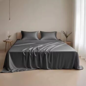 Breathable silky solid color satin bed sheet in elegant design