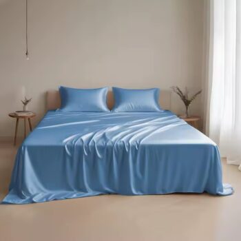Breathable silky solid color satin bed sheet in elegant design