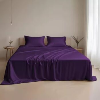Breathable silky solid color satin bed sheet in elegant design