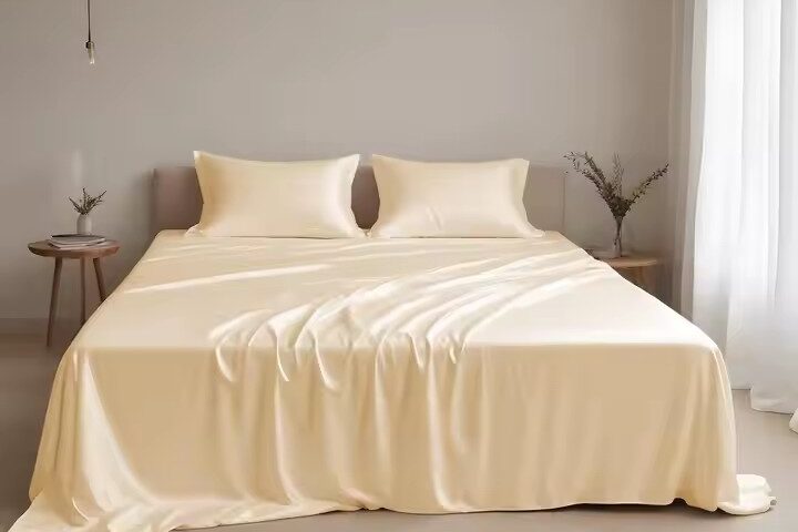 Breathable silky solid color satin bed sheet in elegant design