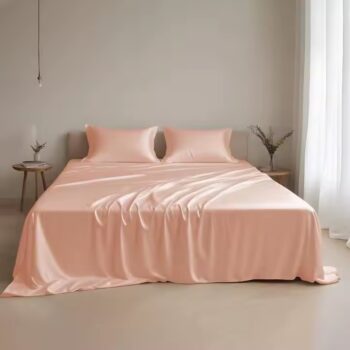 Breathable silky solid color satin bed sheet in elegant design