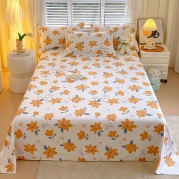 Breathable autumn winter printed cotton bed sheet for homes