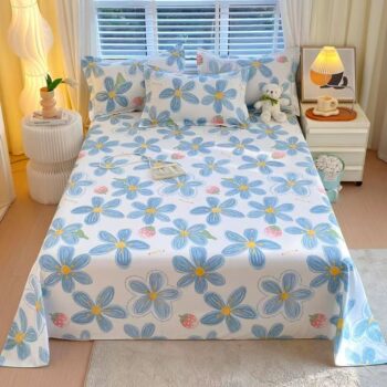 Breathable autumn winter printed cotton bed sheet for homes