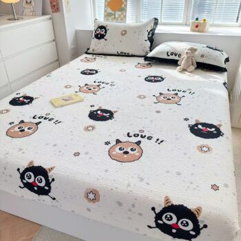 Cartoon non-slip double fitted sheet with reinforced elastic