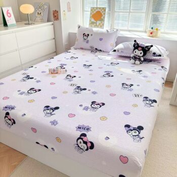 Cartoon non-slip double fitted sheet with reinforced elastic