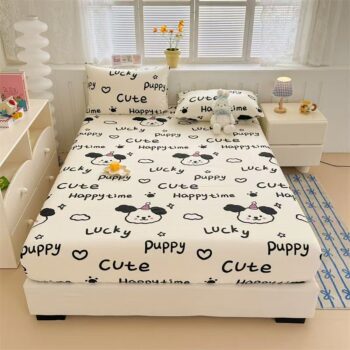 Cartoon soft non-slip cotton fitted sheet with elastic edges