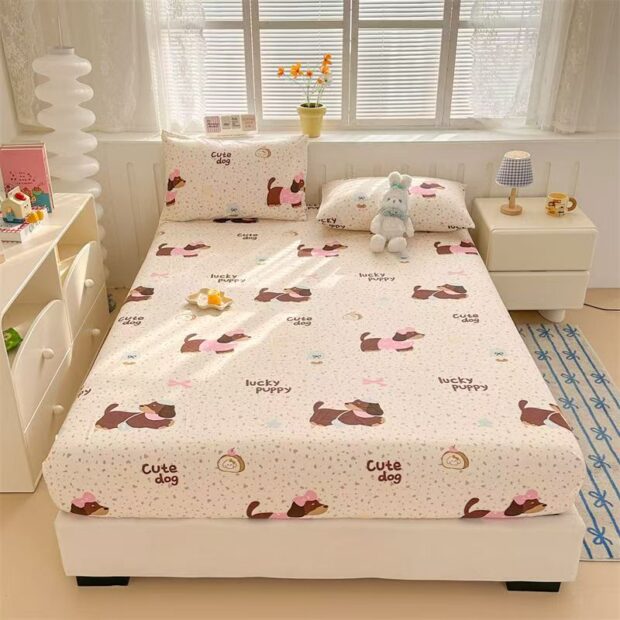 Cartoon soft non-slip cotton fitted sheet with elastic edges