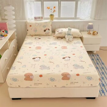 Cartoon soft non-slip cotton fitted sheet with elastic edges