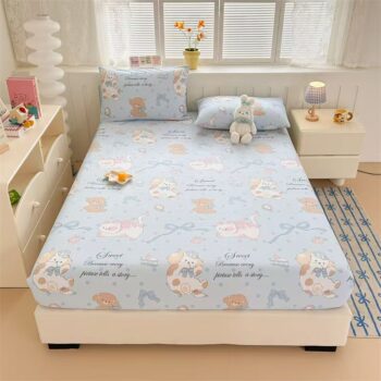 Cartoon soft non-slip cotton fitted sheet with elastic edges