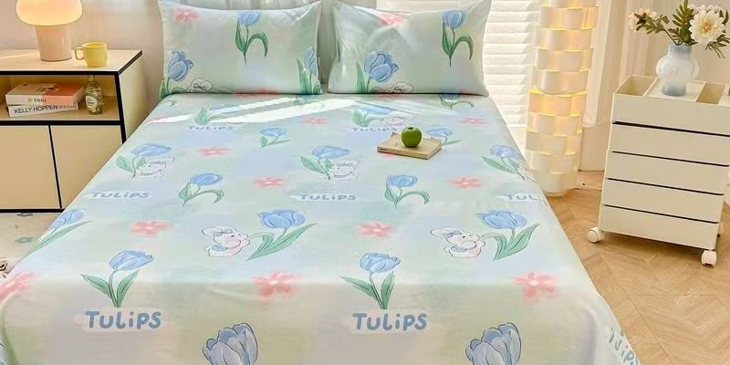 Breathable cotton printed bed sheet for student dorm use
