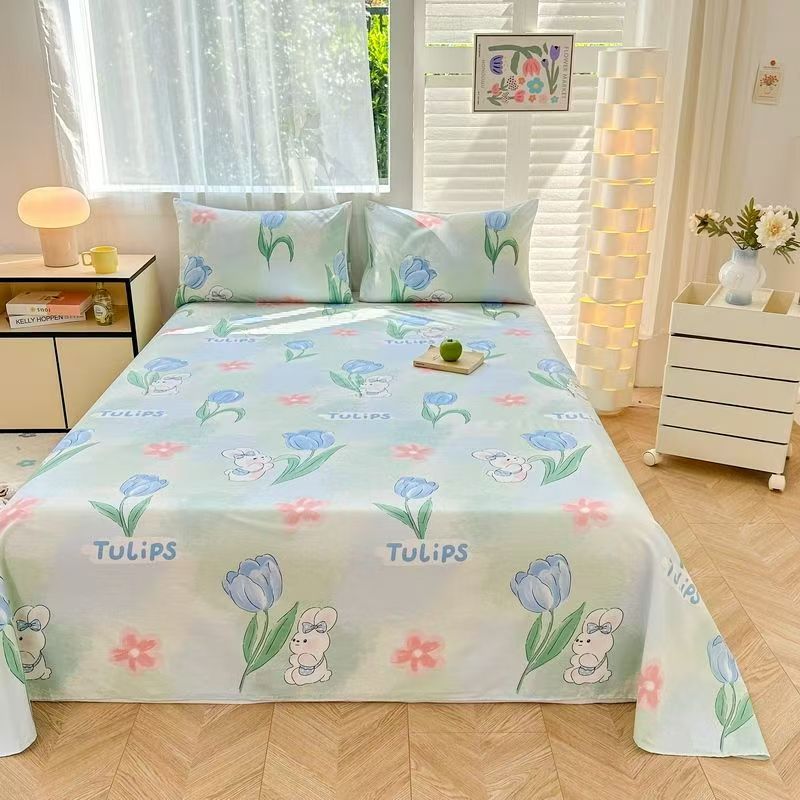 Breathable cotton printed bed sheet for student dorm use