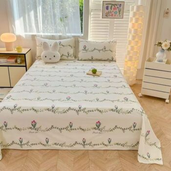 Breathable cotton printed bed sheet for student dorm use