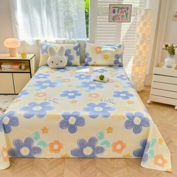 Breathable cotton printed bed sheet for student dorm use