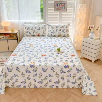 Breathable cotton printed bed sheet for student dorm use
