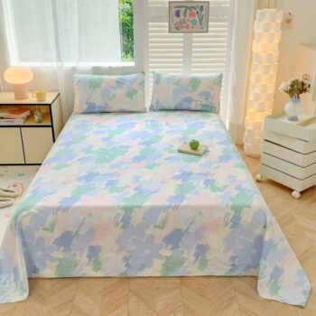 Breathable cotton printed bed sheet for student dorm use