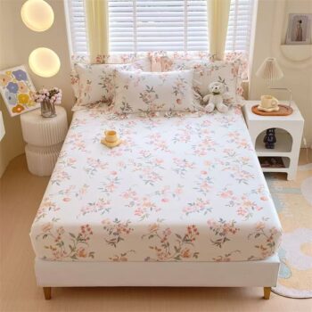 Country-style small floral pure cotton fitted sheet for home use