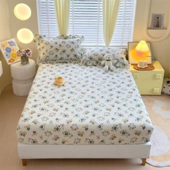 Country-style small floral pure cotton fitted sheet for home use