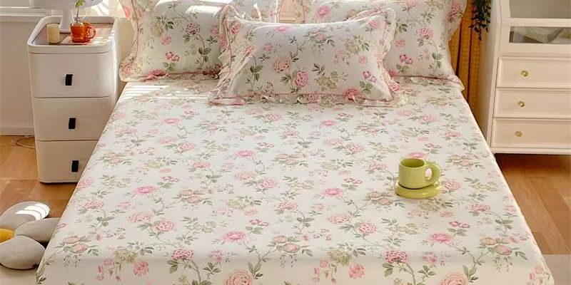 Country-style small floral pure cotton fitted sheet for home use
