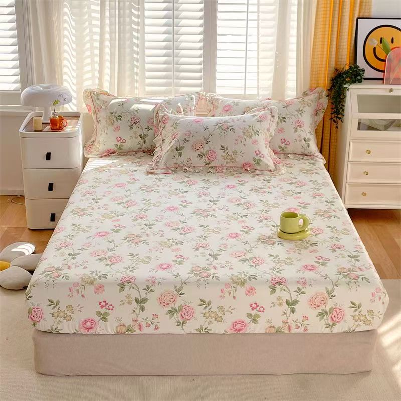 Country-style small floral pure cotton fitted sheet for home use