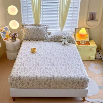 Country-style small floral pure cotton fitted sheet for home use
