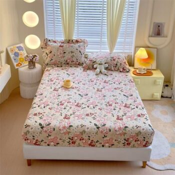 Country-style small floral pure cotton fitted sheet for home use