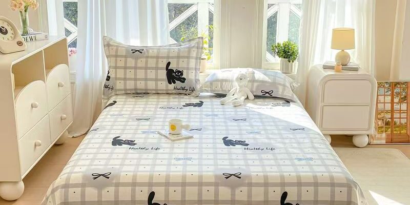 Cute pure cotton cartoon printed bed sheet for student dorms