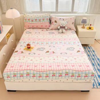 Adorable cotton printed fitted sheet with secure elastic edges