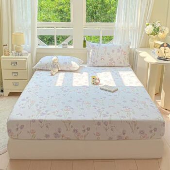 Soft breathable double-gauze single fitted sheet with elastic edges