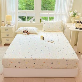 Soft breathable double-gauze single fitted sheet with elastic edges