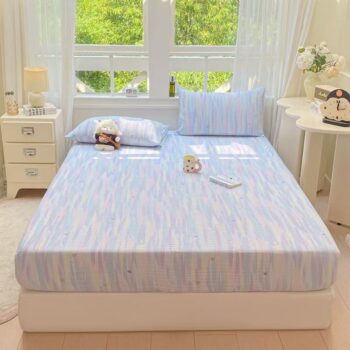 Soft breathable double-gauze single fitted sheet with elastic edges