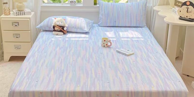 Soft breathable double-gauze single fitted sheet with elastic edges