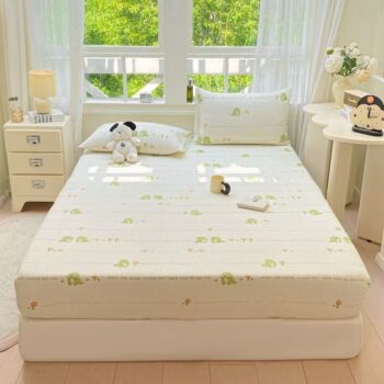 Soft breathable double-gauze single fitted sheet with elastic edges