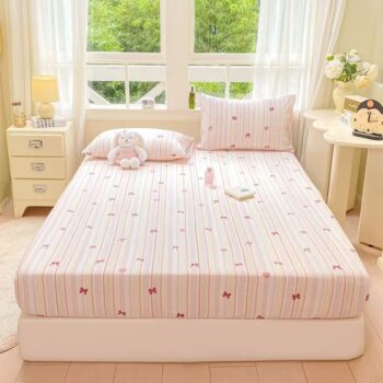 Soft breathable double-gauze single fitted sheet with elastic edges