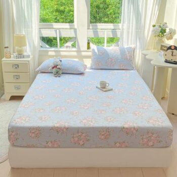 Soft breathable double-gauze single fitted sheet with elastic edges