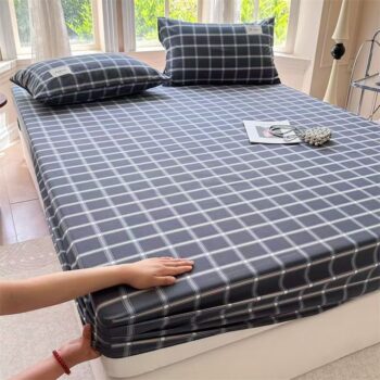 Fresh striped and checked home fitted sheet with soft texture