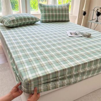 Fresh striped and checked home fitted sheet with soft texture