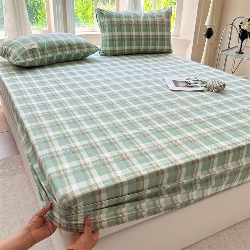 Fresh striped and checked home fitted sheet with soft texture