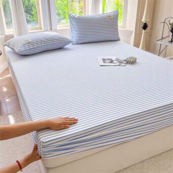 Fresh striped and checked home fitted sheet with soft texture