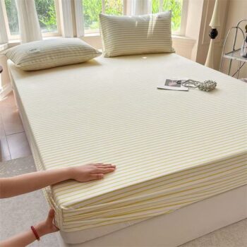 Fresh striped and checked home fitted sheet with soft texture