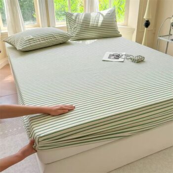 Fresh striped and checked home fitted sheet with soft texture