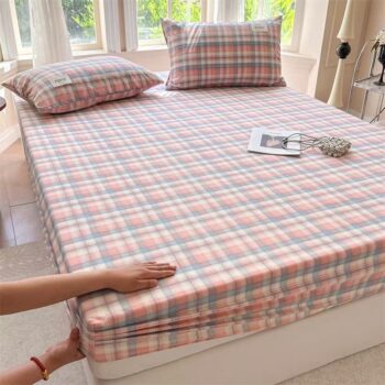 Fresh striped and checked home fitted sheet with soft texture