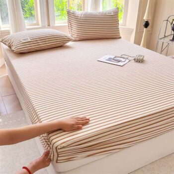 Fresh striped and checked home fitted sheet with soft texture