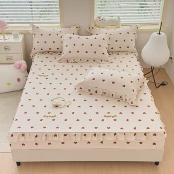 Washed cotton lace-trim fitted sheet in fresh minimalist style