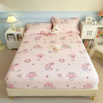 Full-cover cartoon kids fitted sheet with colorful playful prints