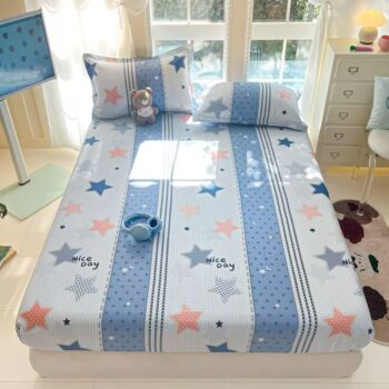 Full-cover cartoon kids fitted sheet with colorful playful prints