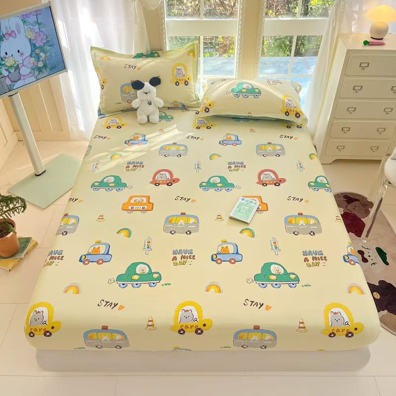 Full-cover cartoon kids fitted sheet with colorful playful prints