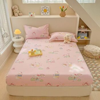 Full-cover cartoon kids fitted sheet with colorful playful prints